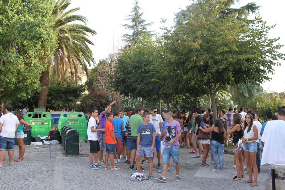 Muchos jóvenes se congregaron para hacer botellón en el Paseo de Blas Infante.