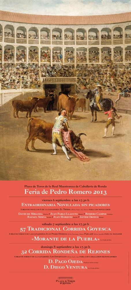 Cartel anunciador de los festejos taurinos para la Feria de Pedro Romero de 2013.