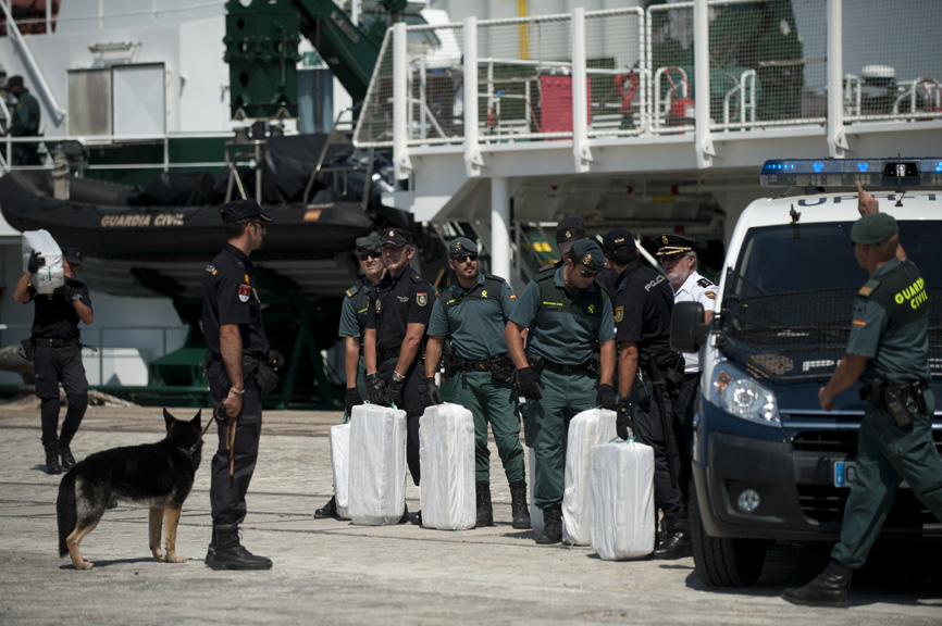 Imagen de la droga incautada tras la llegada al puerto de Cádiz.