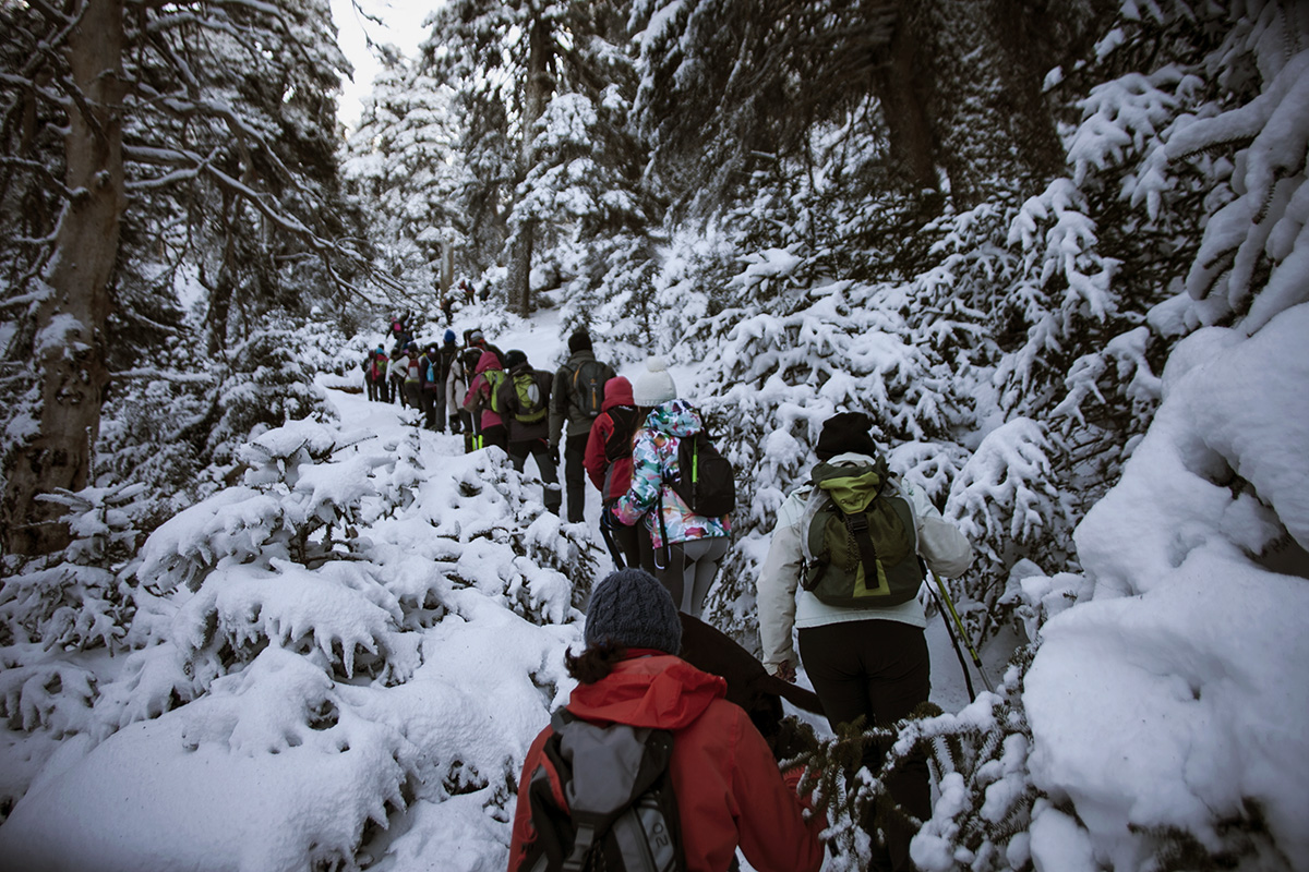 Ascenso de un grupo de visitantes por la Cañada del Cuerno.