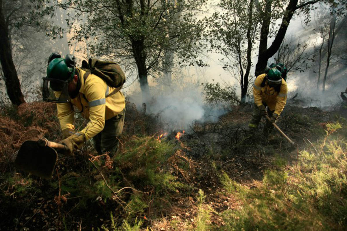 Un retén del CEDEFO de Ronda apagando un incendio.