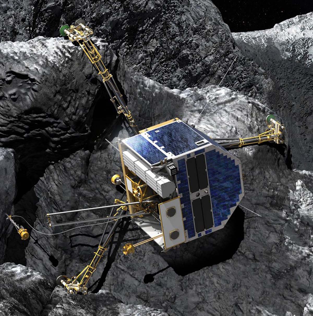 Reproducción artística del módulo Philae sobre la superficie del cometa.