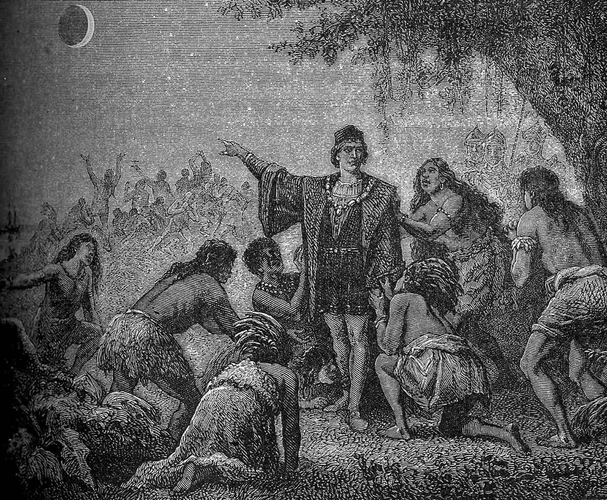 Ilustración del siglo XIX de Camille Flammarion sobre el evento del “Eclipse de Colón”.