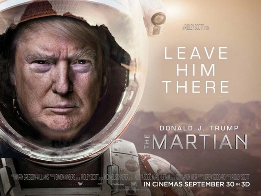 Montaje paródico, con la efigie de Donald Trump en lugar de la del protagonista de la película 'The Martian'.