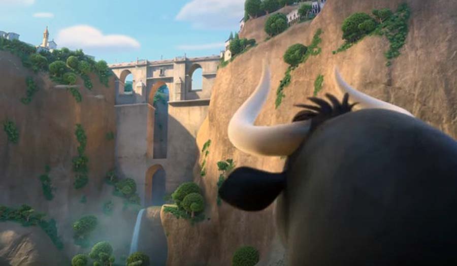 El toro pacífico contempla el Puente Nuevo en una de las secuencias de la película animada.