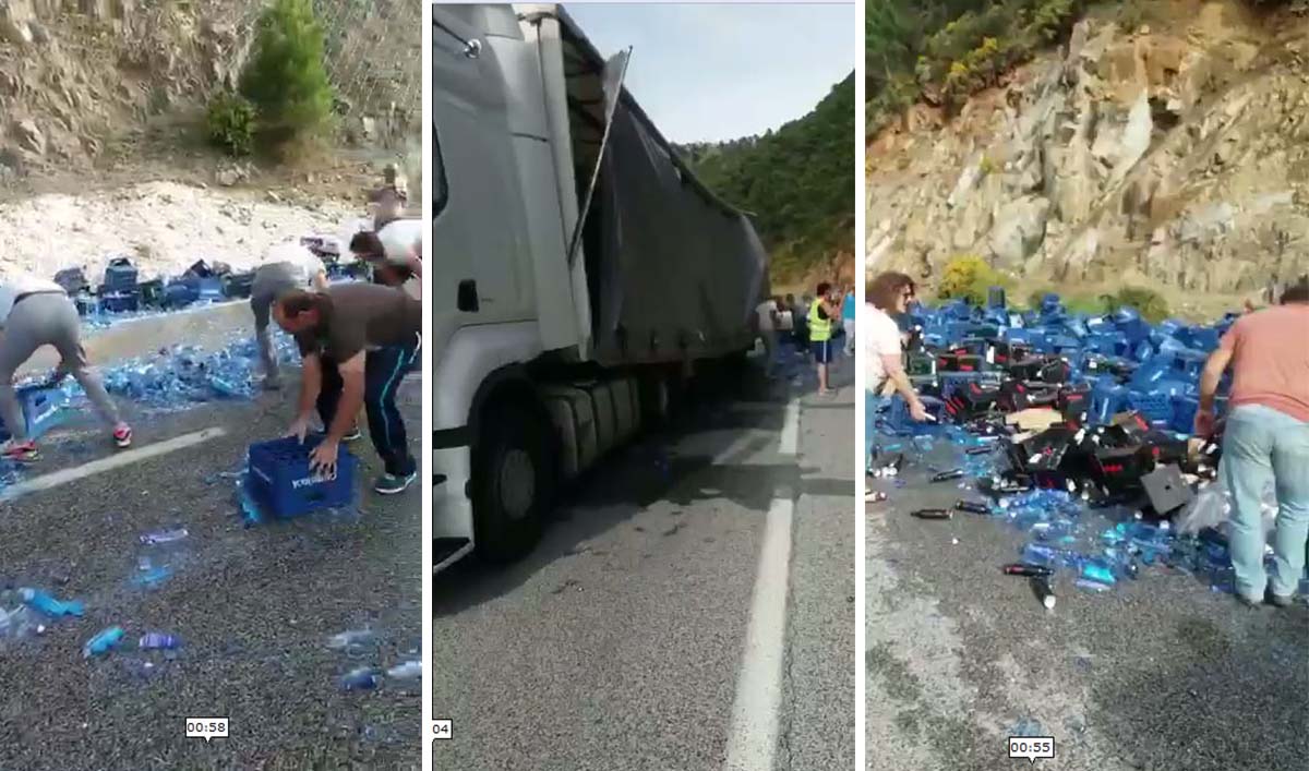Las botellas quedaron esparcidas por toda la calzada.