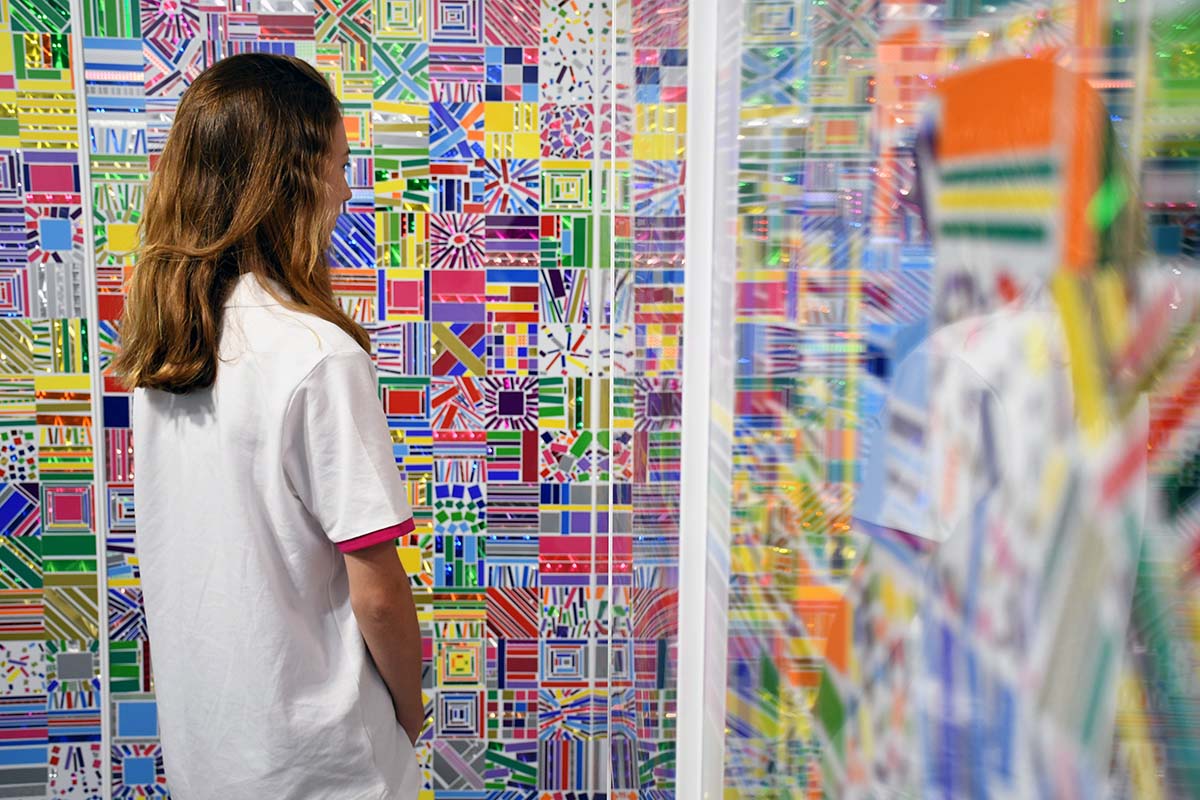 Una joven contemplando una de las exposiciones que se han ofrecido estos días.