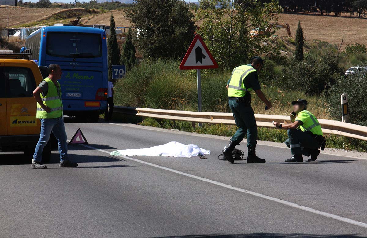La Guardia Civil de Tráfico y Servicios de Carreteras en el lugar del siniestro.