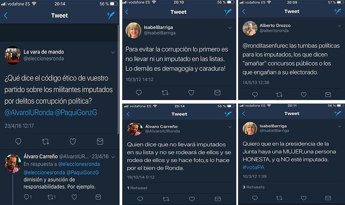 Algunos de los tuits que han ido enviando estos años atrás estos tres concejales del Tripartito.