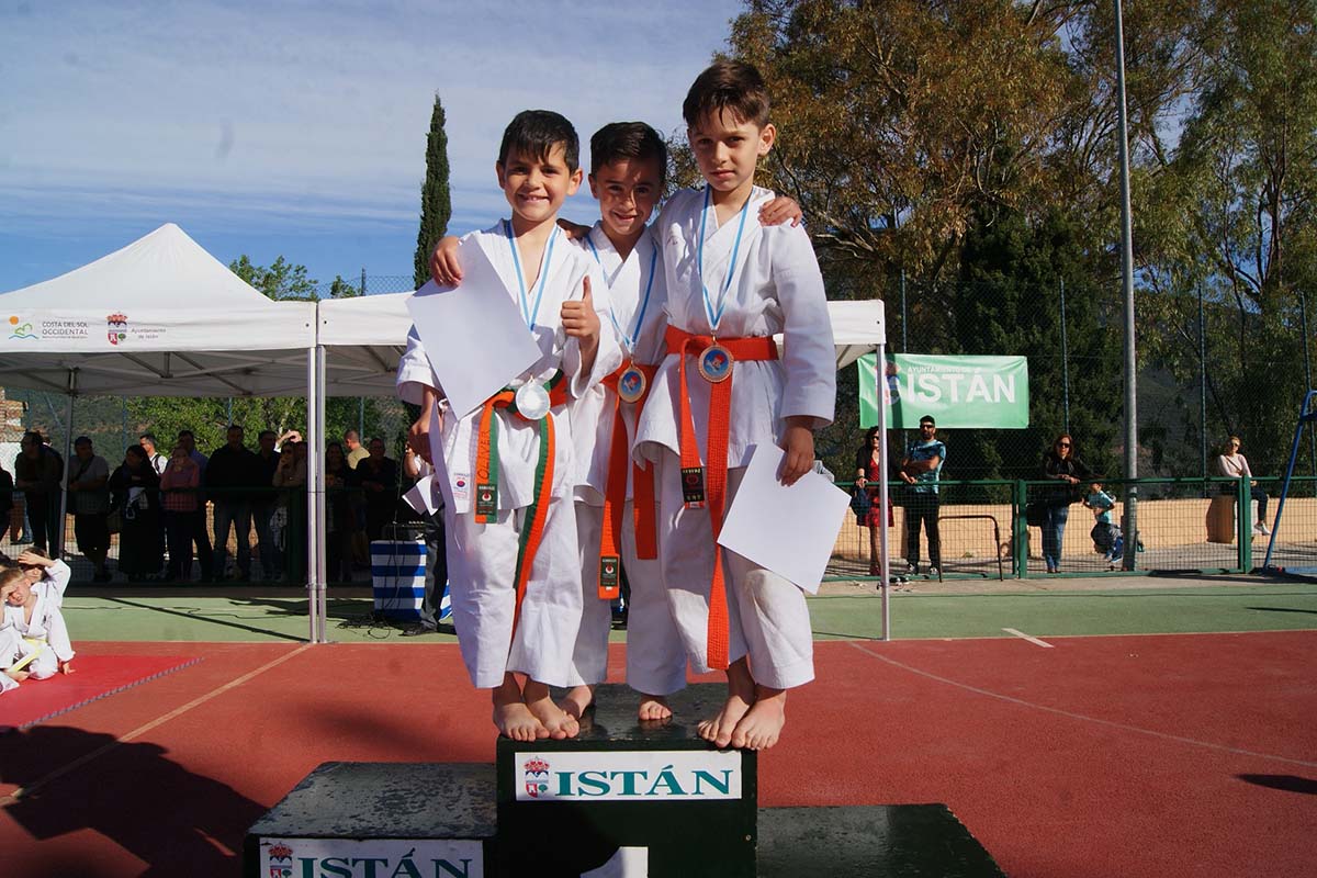 Tres de los karatecas rondeños que consiguieron medallas en Istán.