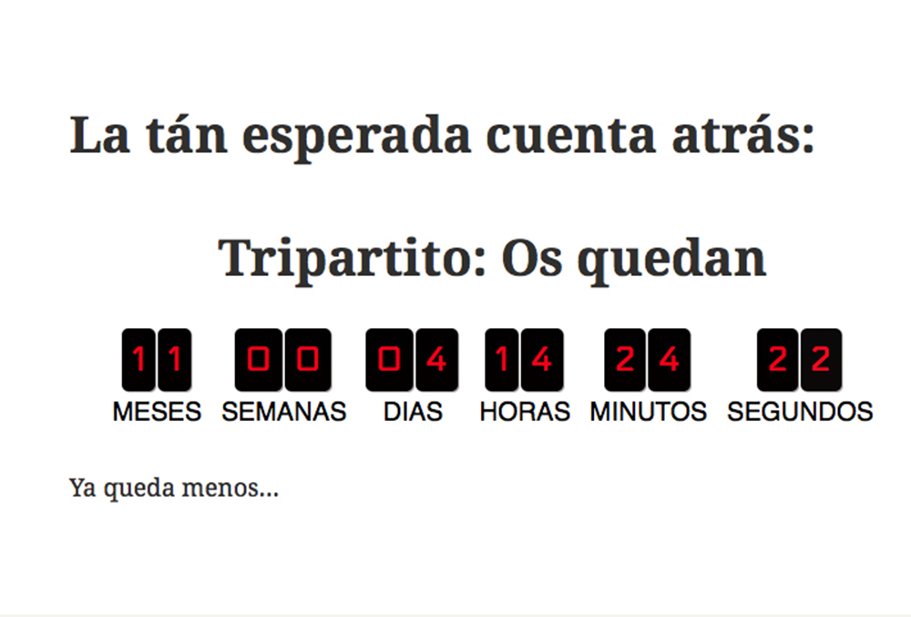Un contador a tiempo real recuerda los días y las horas que le quedan al gobierno Tripartito.