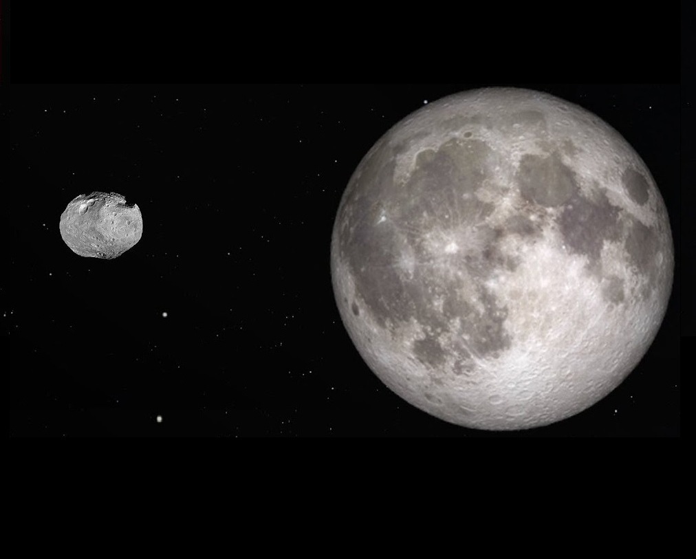 Vesta y la Luna, en escala de tamaños.