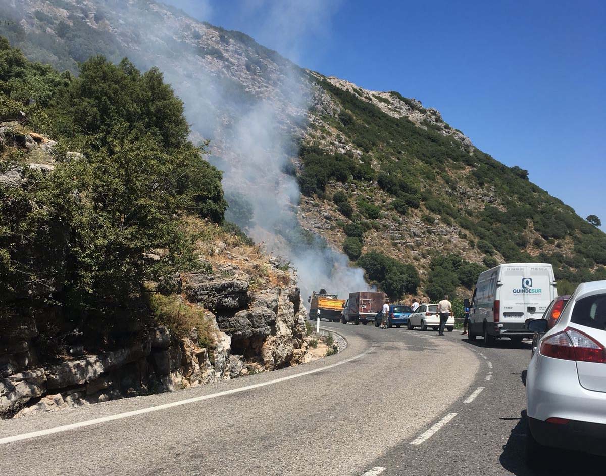 El incendio del vehículo ha provocado retenciones en la carretera paisajística del Genal.