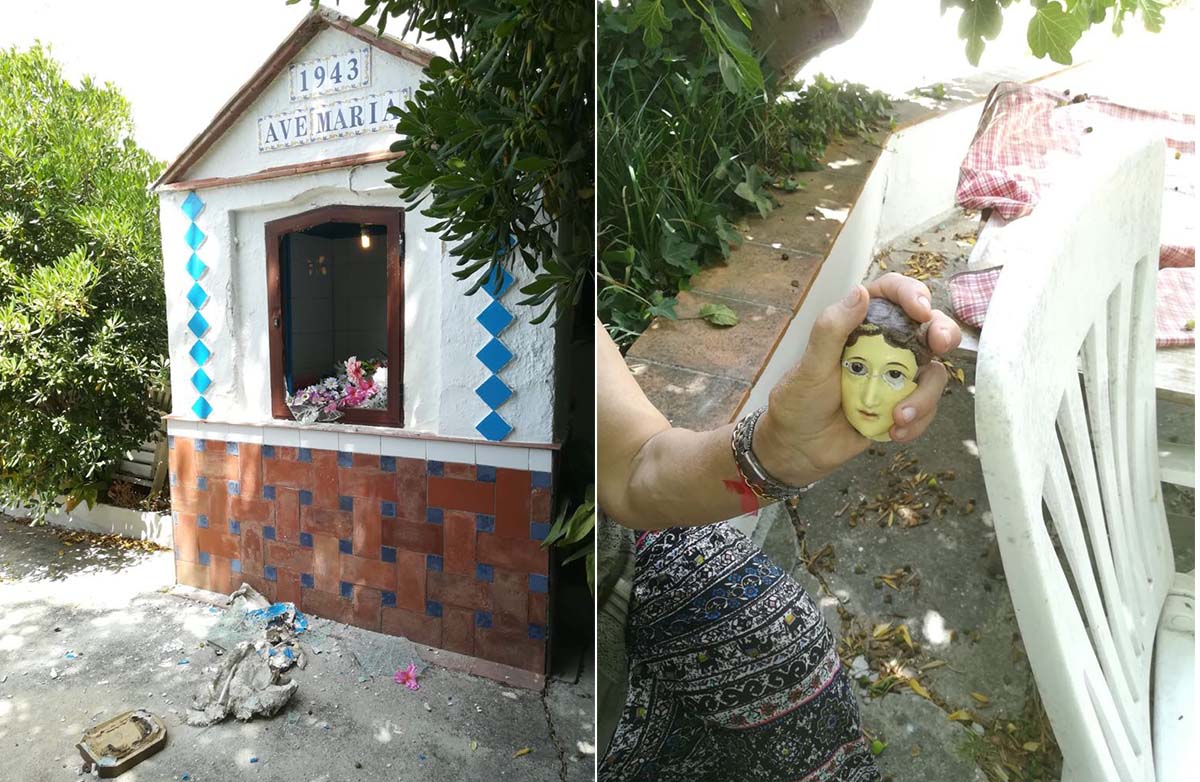 Los vándalos han destrozado la ermita y han roto la imagen de la Virgen de la Inmaculada.