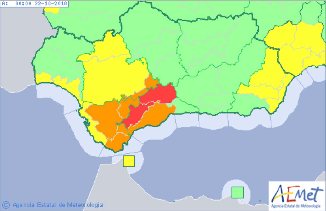 La comarca de Ronda se encuentra a primeras horas del domingo en alerta roja por fuertes lluvias.