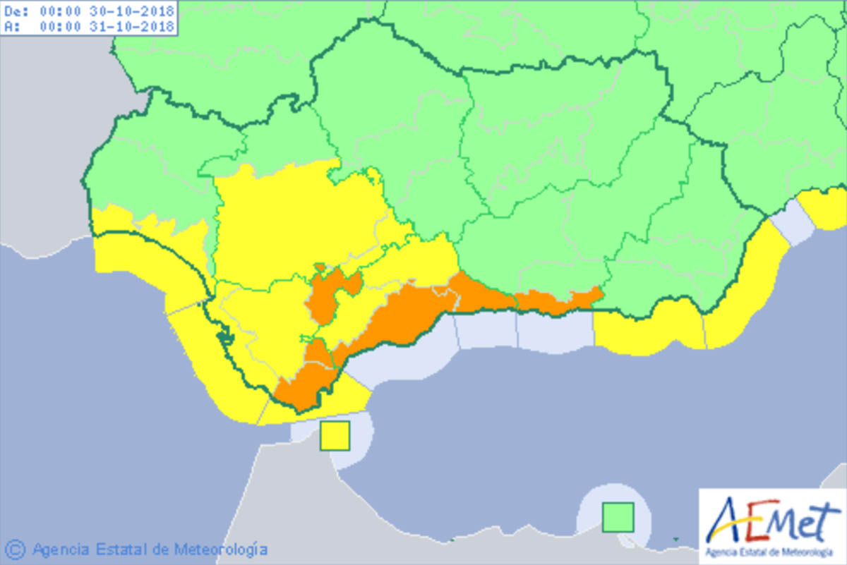 Las comarcas de Ronda y Antequera están en situación de aviso amarillo por lluvias de cierta importancia.
