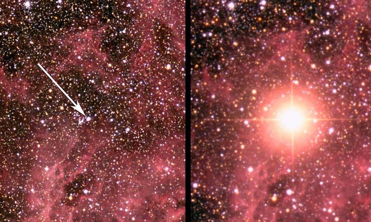 Antes y después de la explosión de una supernova (SN1987A).(AAO)