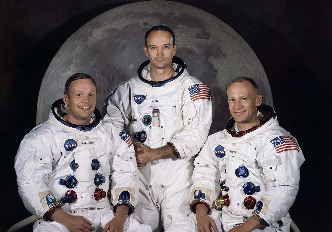De izquierda a derecha, Neil Armstrong, Michael Collins y Edwin Aldrin.