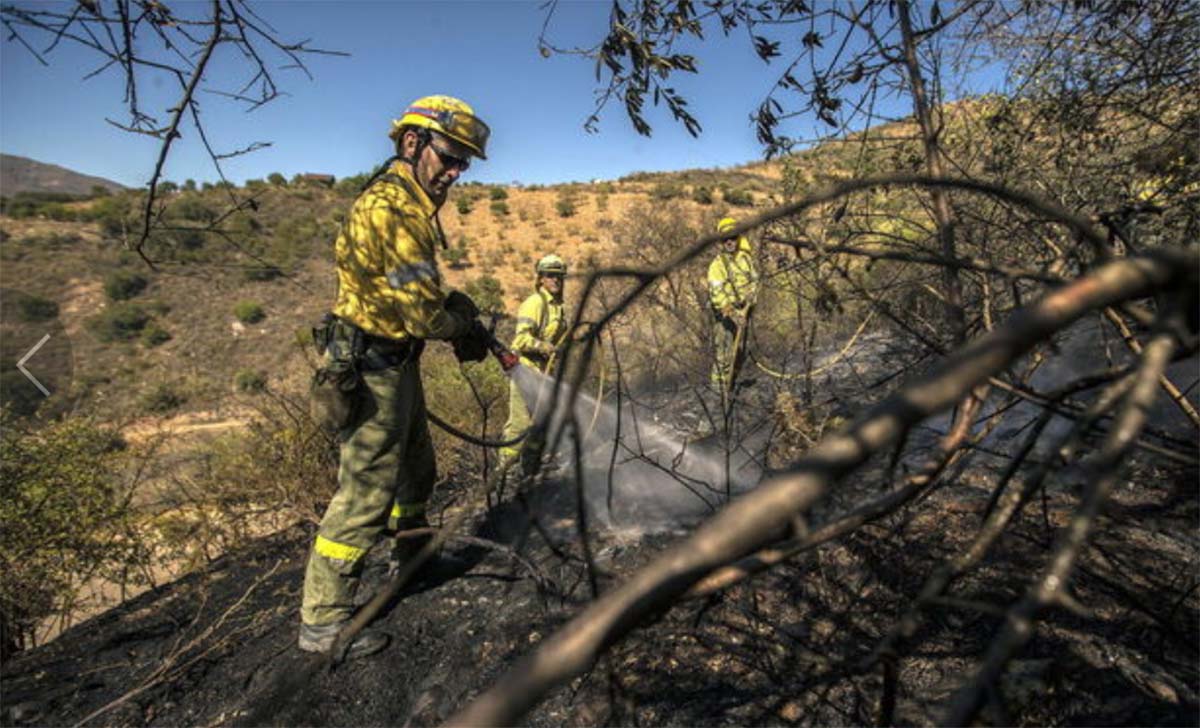 Efectivos del Plan Infoca apagando uno de los incendios que se registran en verano.