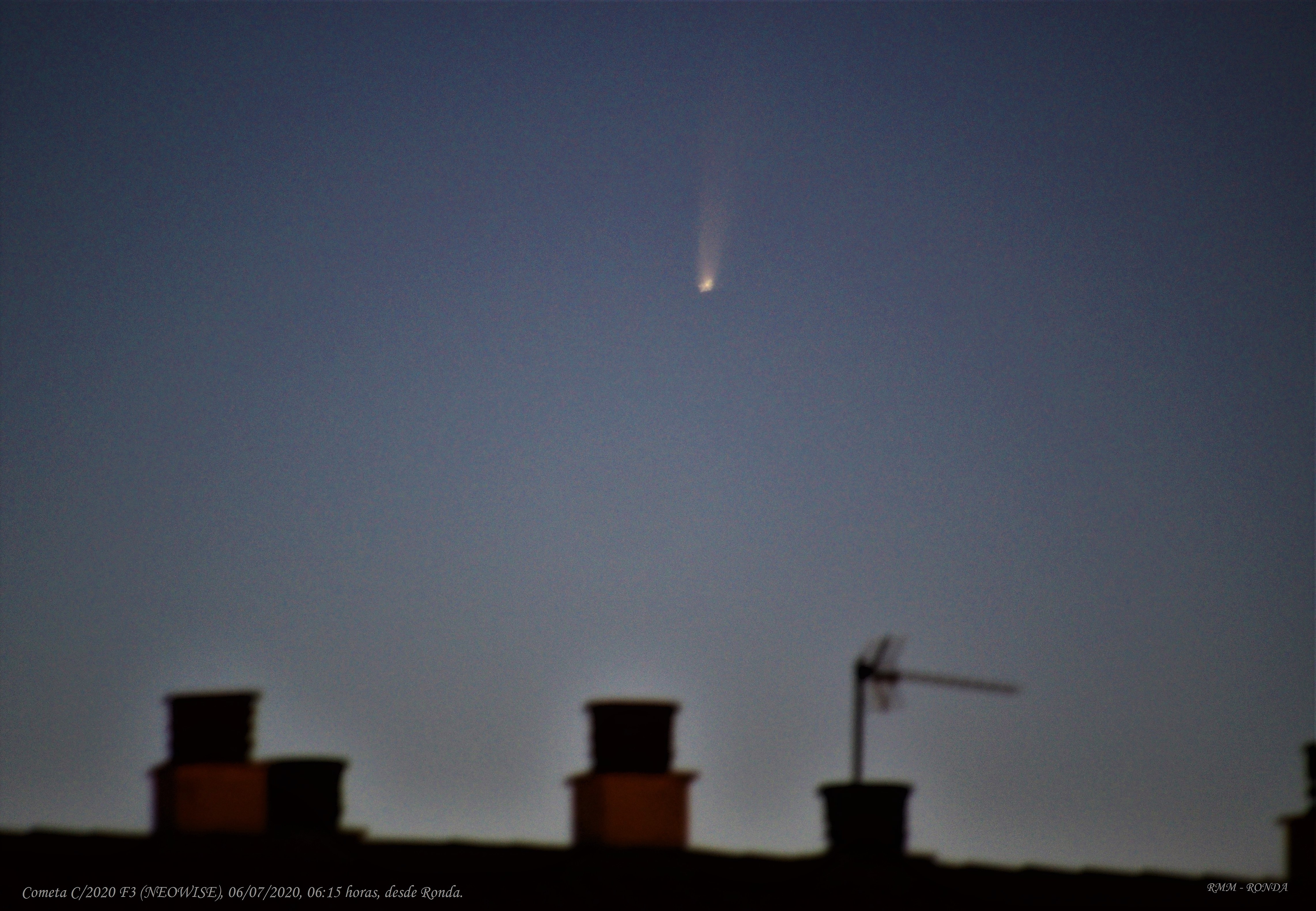 Imagen del Cometa C-2020 F3 (NEOWISE), el 06-07-2020, a las 06.15 horas, desde Ronda (Foto-Rafael Muñoz)