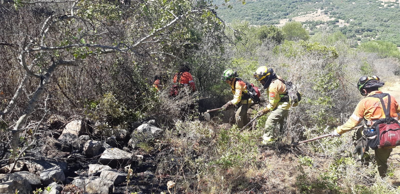 Bomberos forestales del Plan Infoca seguían esta tarde refrescando la zona.
