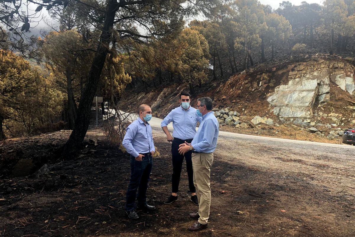 El presidente de Diputación en una de las visitas que ha realizado a la zona afectada por el incendio.