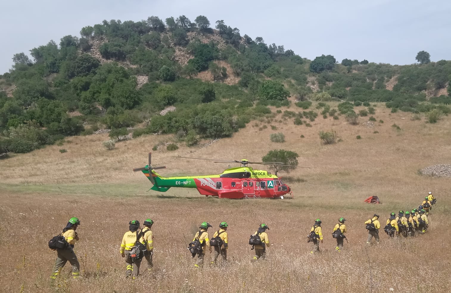 Efectivos del Plan Infoca en el incendio declarado ayer en Algatocín.