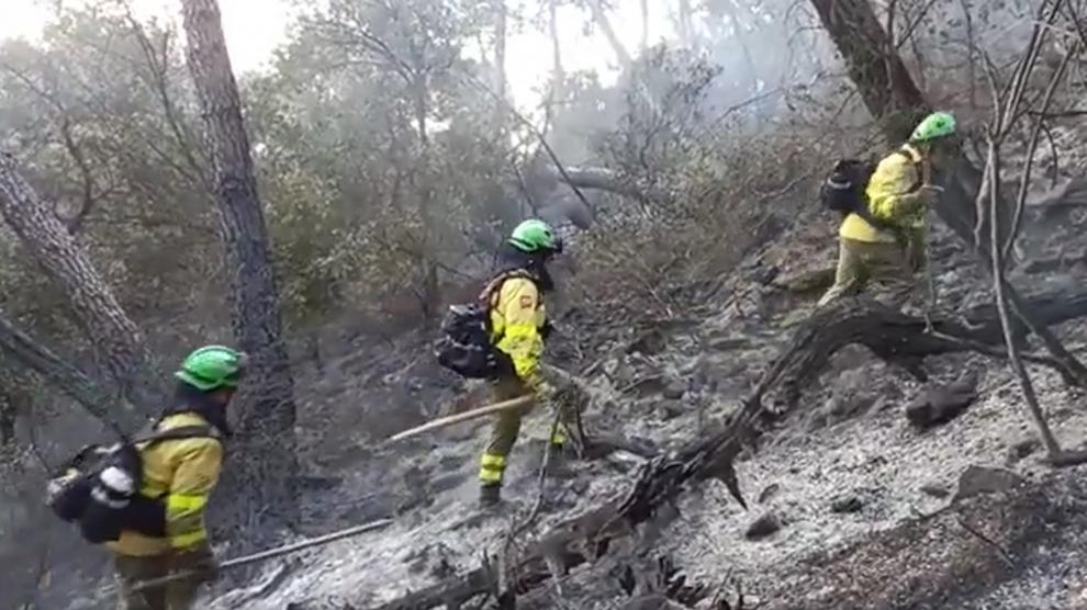 Miembros del Infoca trabajando en la zona afectada por las llamas.