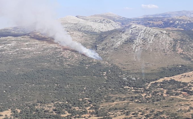 Se sigue trabajando en esta zona militar para sofocar las llamas.