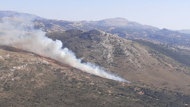 Imagen del incendio declarado en Las Navetas. Imagen Infoca.