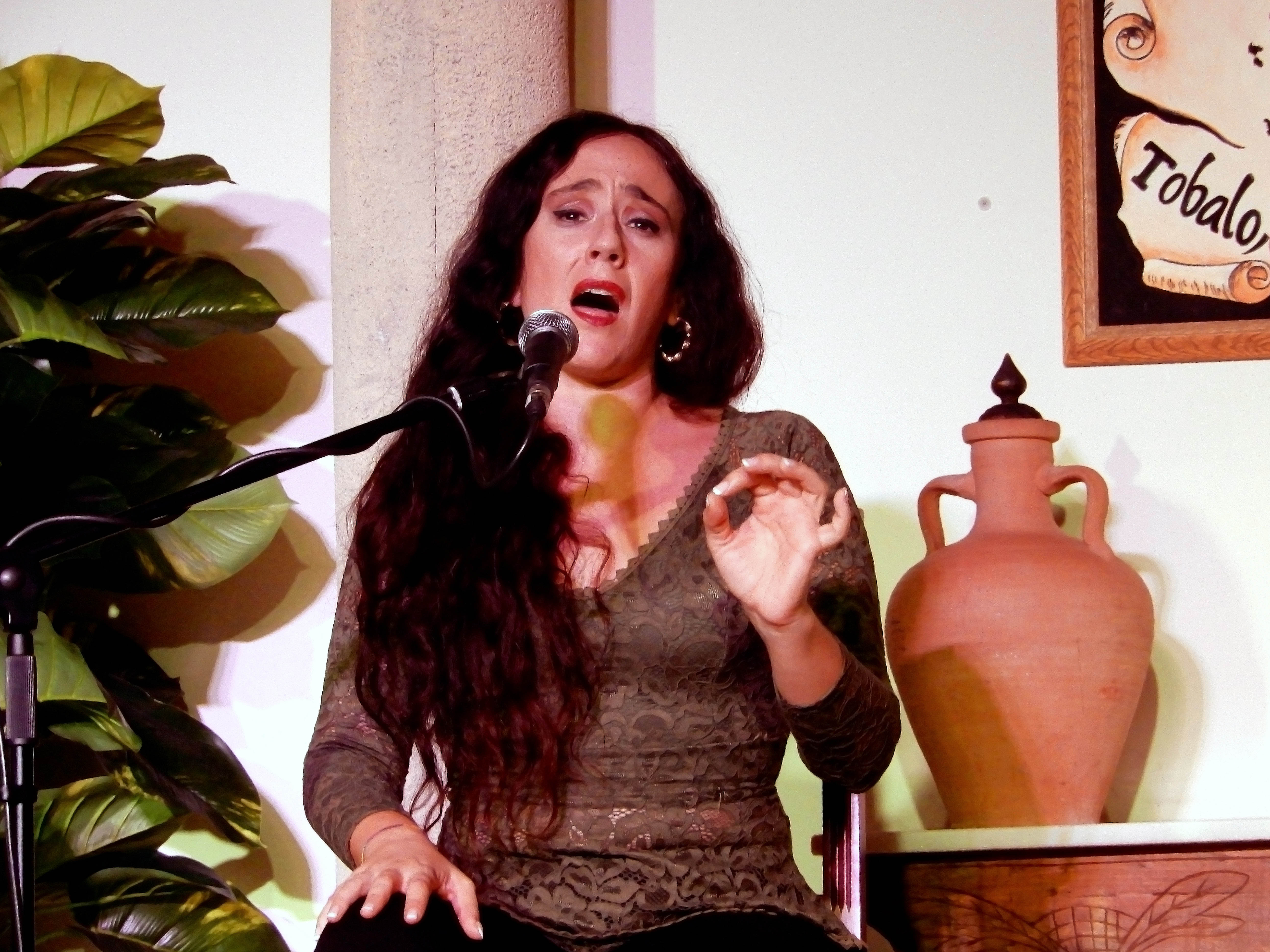 Carmen Ruíz Pino durante su magnífica intervención en la Peña Flamenca de Ronda. Foto: Pezzi.
