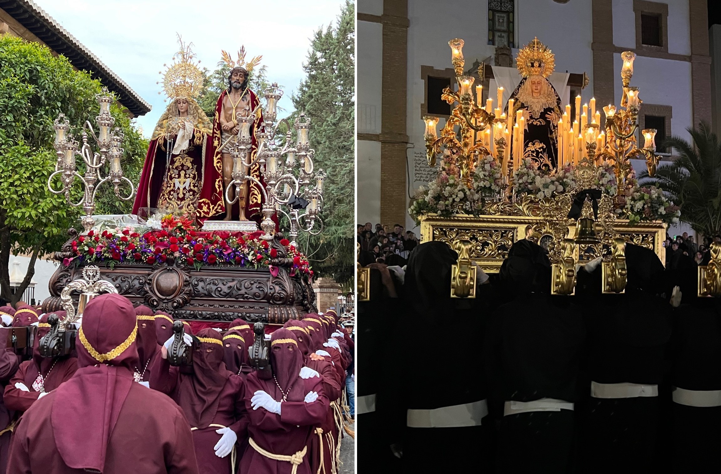 Las imágenes del Ecce-Homo y de La Soledad en sus tronos de horquilleros.