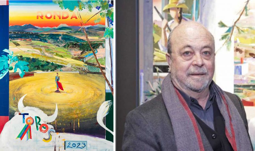 Imagen del cartel de la Goyesca y del pintor que ha realizado la obra.