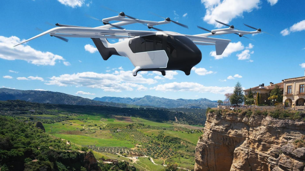 Simulación de un taxi aéreo sobrevolando el Tajo de Ronda.