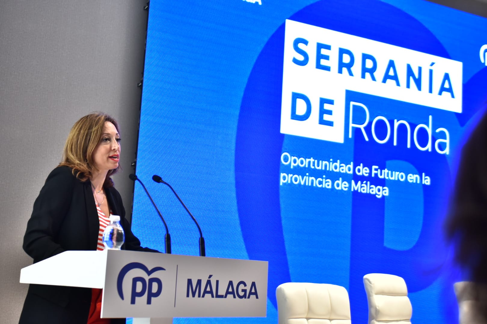 Patricia Navarro durante su intervención esta tarde en la conferencia comarcal celebrada en Ronda.