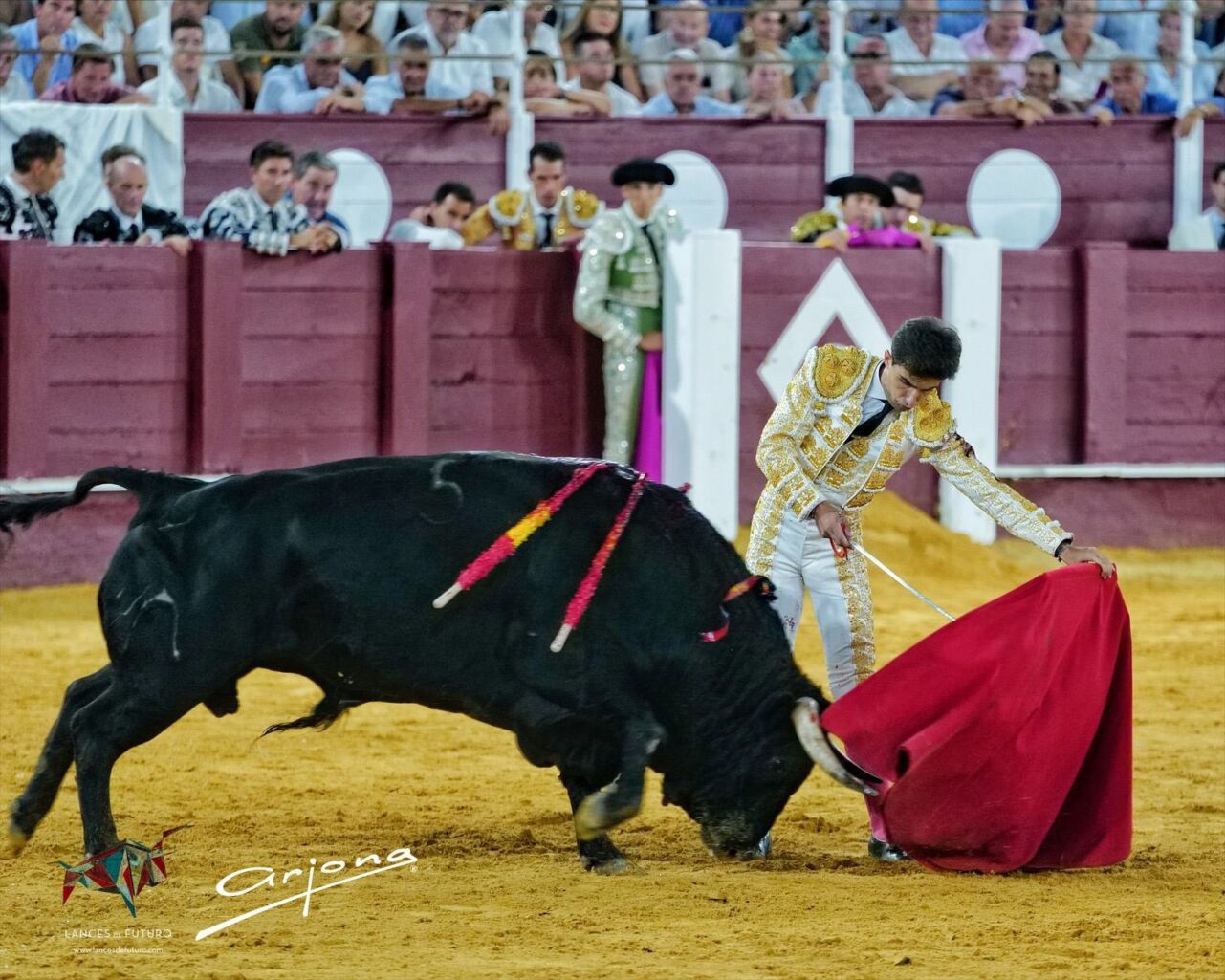 Pablo Páez en uno de sus lances esta tarde en la plaza de toros de la Malagueta. Foto Arjona.