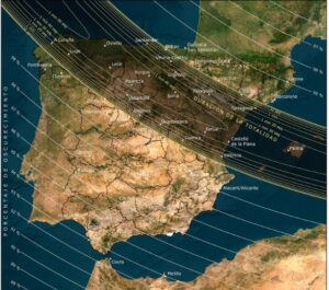 Franja de la totalidad del eclipse de sol del 12 de agosto. Foto: Instituto Geográfico Nacional.