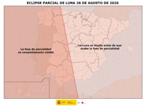 Mapa de España con el eclipse lunar del 28 de agosto. (OAN-IGN).