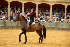 Diego Ventura tras quitar las riendas a su caballo.